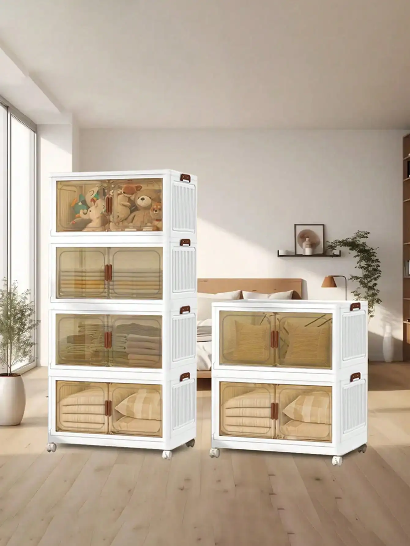 

70cm4/5layers Oversized Locker With Wheeled Doors - Waterproof Collapsible Locker For Bedroom Storage Of Clutter