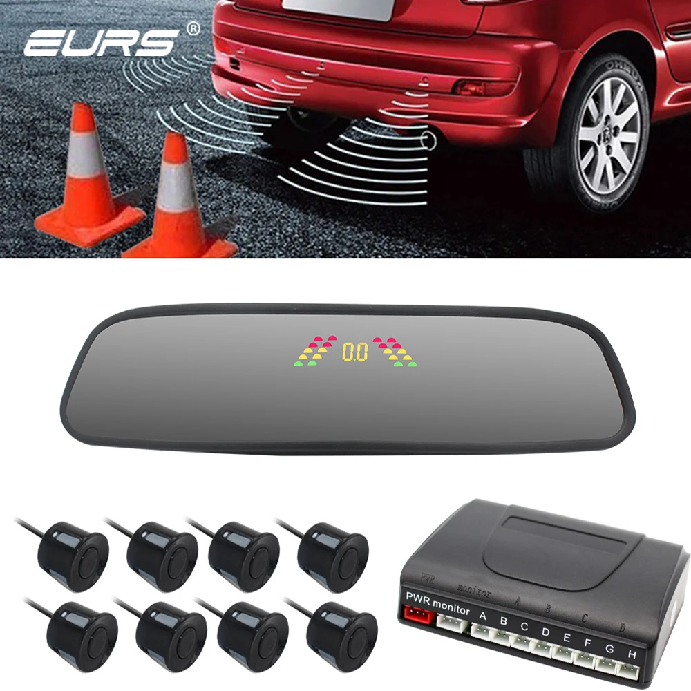 8 sensors Car parking Radar system Parktronic Rearview Universal car Mirror Reversing Front and Rear Detection Alarm rearview