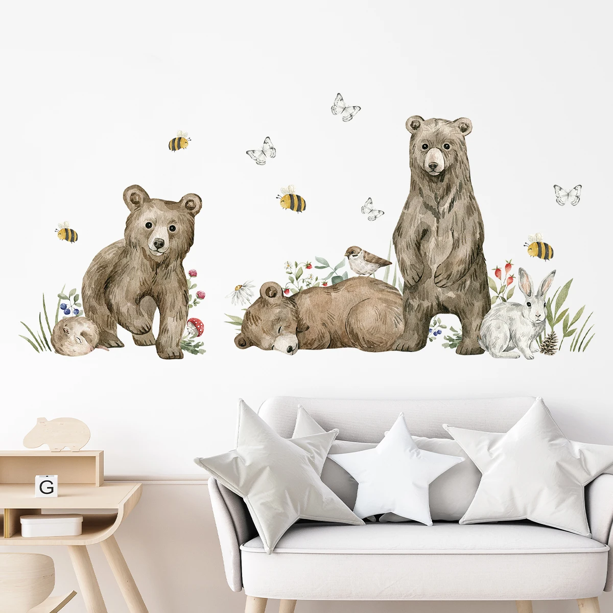 1pc Watercolor Animals Bear Wall Stickers Kids Room Decor Home Decoration Bedroom Wall Decals Nursery Baby Room Living Room