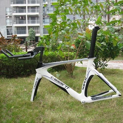 Naturefly White Carbon Triathlon Bike Frame TT Bicycle Frame Time Trial Frameset with Aero TT Bar