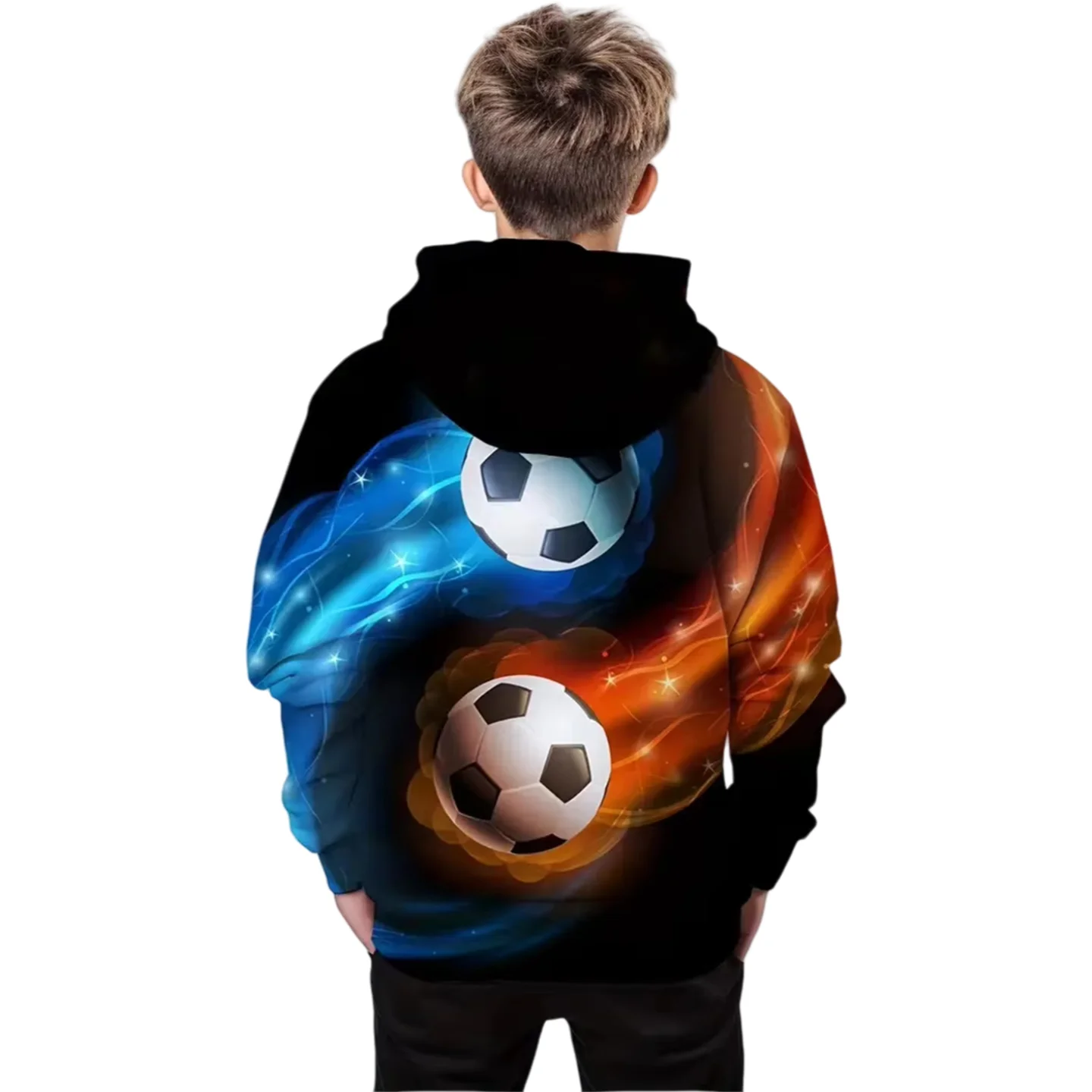 بلوفر للأطفال بطباعة ثلاثية الأبعاد من Soccer Boy، سترة كرة قدم رياضية فضفاضة ومتعددة الاستخدامات للأولاد المراهقين Y2K