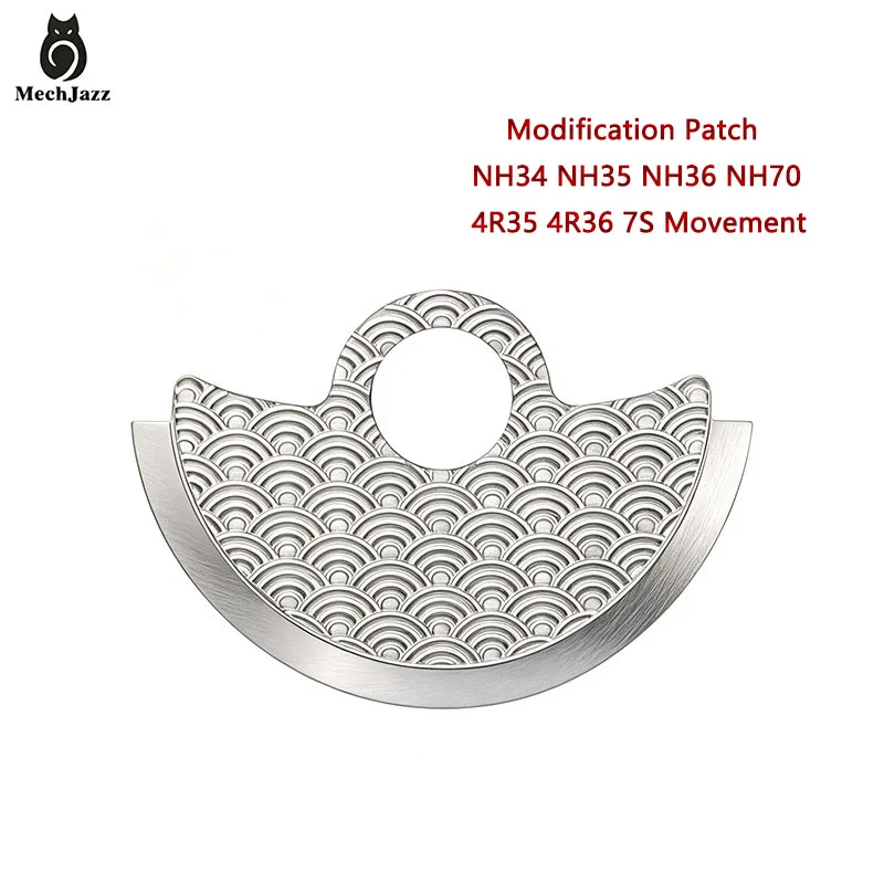 MechJazz Sea Wave Pattern Rotor Mod Patch Fit NH34 NH35 NH36 Movement Automatic Watch Oscillating Weight Modification Parts