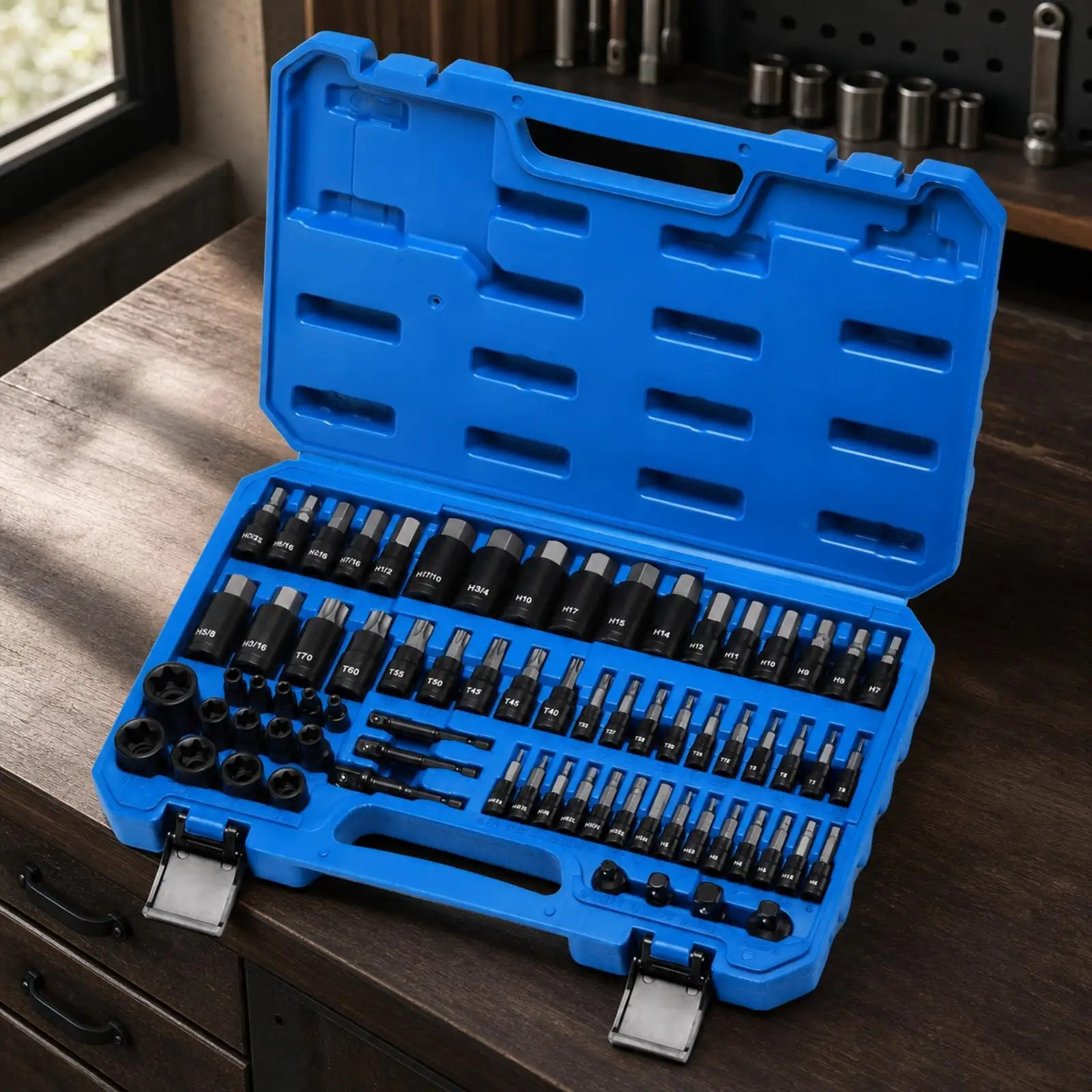 71 Piece Metal Socket Set with Hex Star Driver Bits for Ratchet Repair Kit