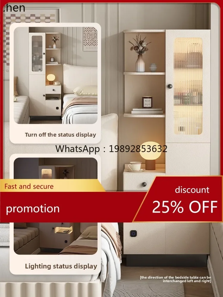 

YFY Cream Style Bedroom Bedside Corner Cabinet Storage Organizer Bedside Table