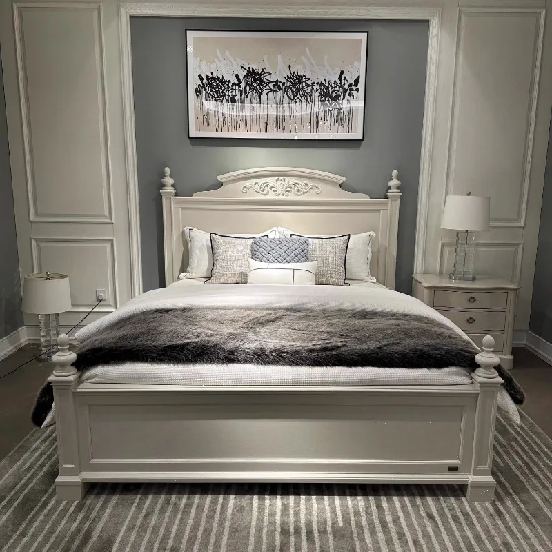 تصميم سرير مزدوج باللون البيج، تصميم بسيط ياباني بحجم كينغ، سرير مزدوج قابل للطي، أثاث منزلي حديث كاما زوجي