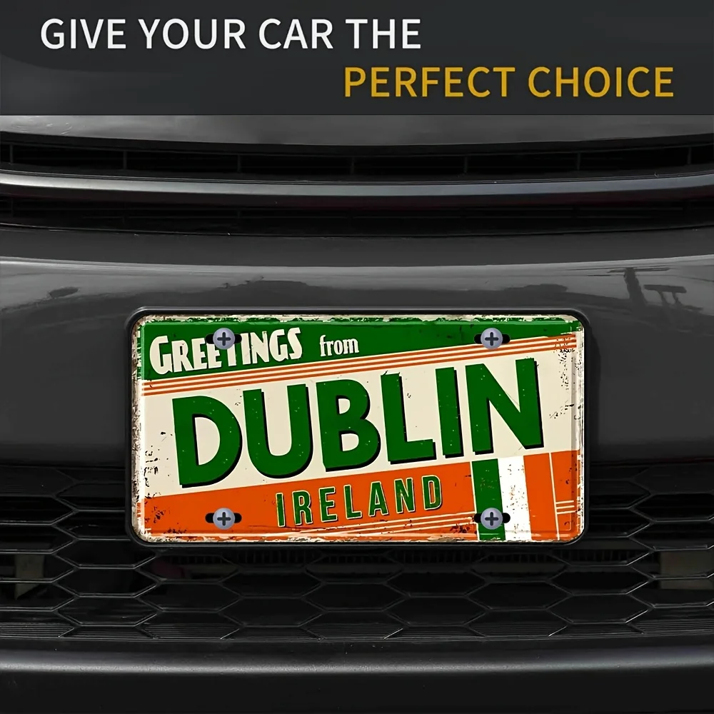 2D Flat, [JIT]2D Flat- 1pc, 2D Retro Aluminum Metal License Plate- 30.48x 15.24cm, Dublin Ireland Greeting Design, Suitable for