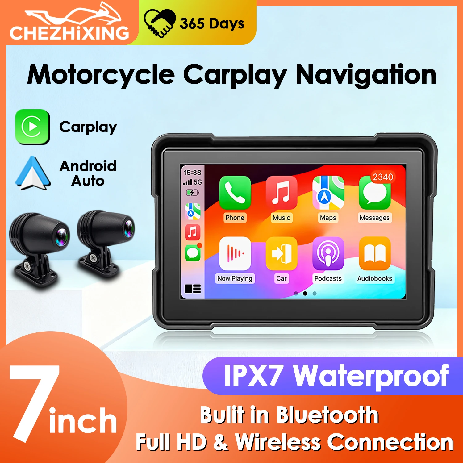 

Chezhixing 7" IPX7 Waterproof Motorcycle Navigation GPS DVR Android Auto Carplay Screen for Moto Cameras Video Recorder Monitor