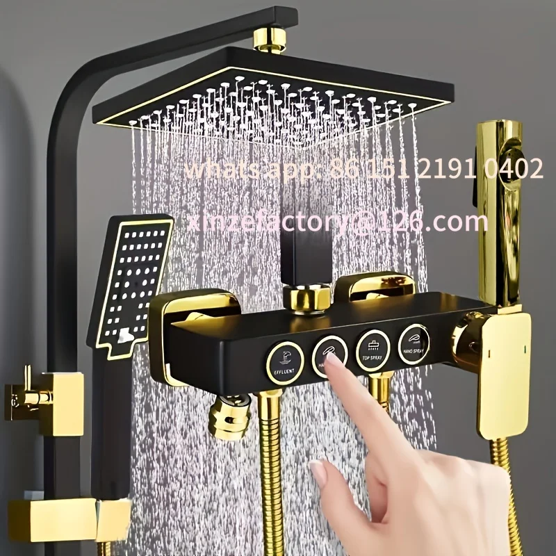 Customizable 4-Stage Adjustable Black Golden Button Square Tube Bidet Shower Set | Christmas/Halloween