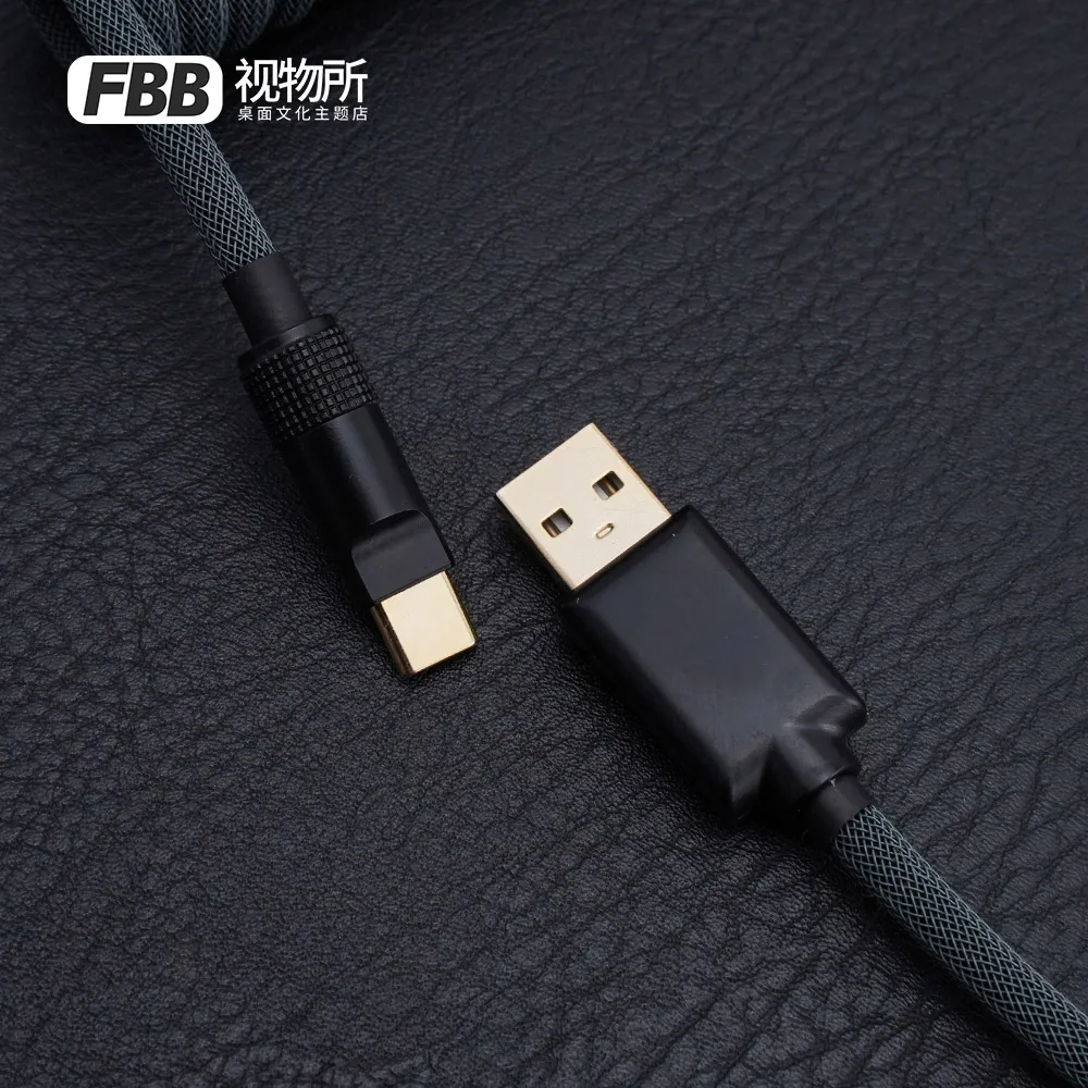 FBB GMK Boneyard Custom coiled Aviator usb cable for Mechanical Keyboard With GX16 USB to Type C Paracord and PET Double Sleeved