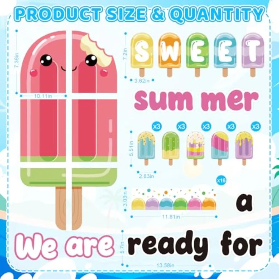 49Pcs Summer Bulletin Board Decorations Set, Popsicle Classroom Door Decoration, We are Ready for A Sweet Summer Ice Pop Paper
