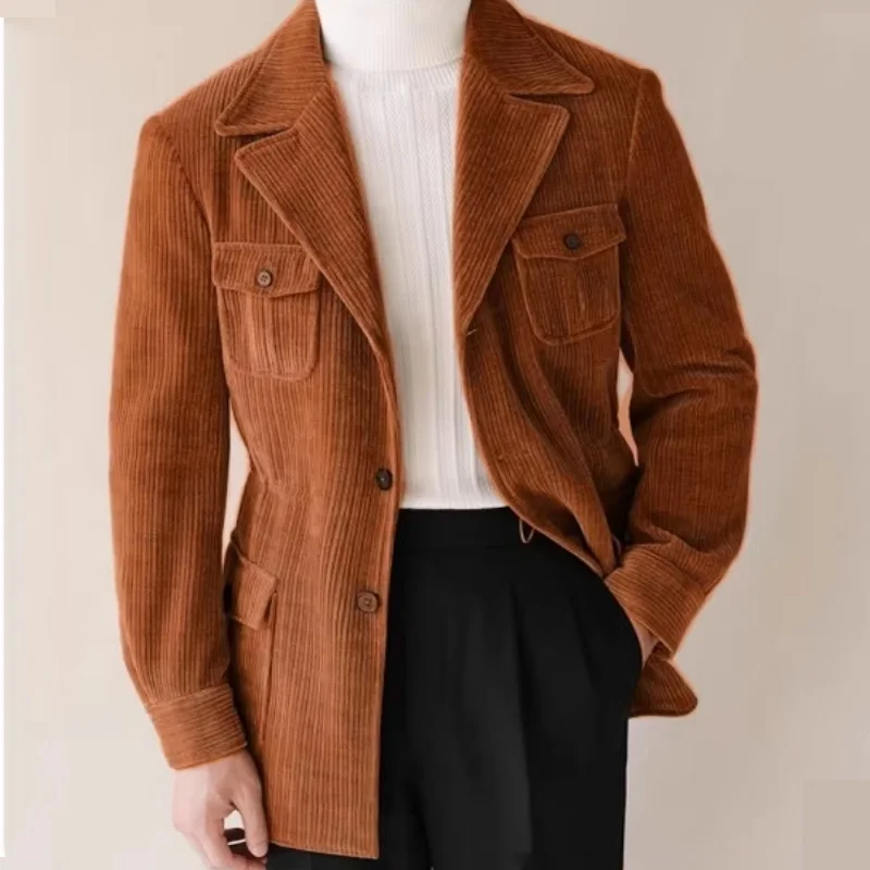 Trajes Vintage de pana para hombre, chaqueta ajustada a la moda para novio de negocios, fiesta de boda, graduación, esmoquin para hombre, chaqueta de invierno personalizada, gran oferta