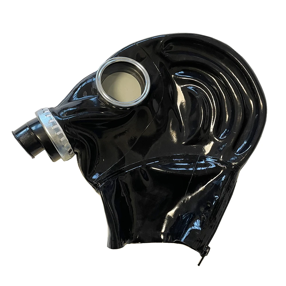 

Latex Hood Natural Rubber Fetish Gas Mask All-inclusive Closed Headgear Respirator Rear Zipper RLM300