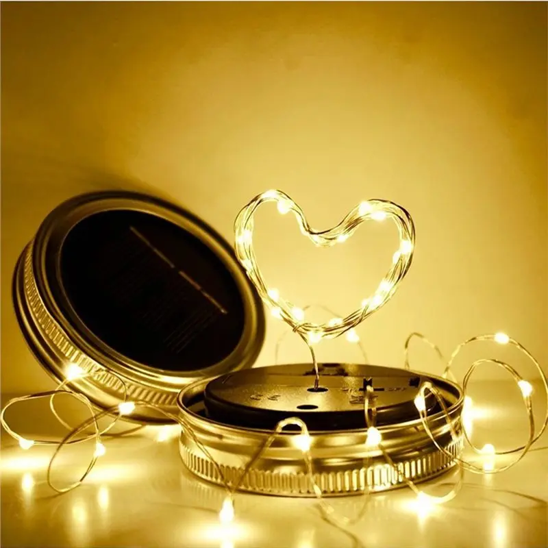 DT19 Solar Mason Jar Lights 6PCS 30 LED Fairy Firefly Lid String Lights Waterproof Hangers for Outdoor Garden Patio Decor