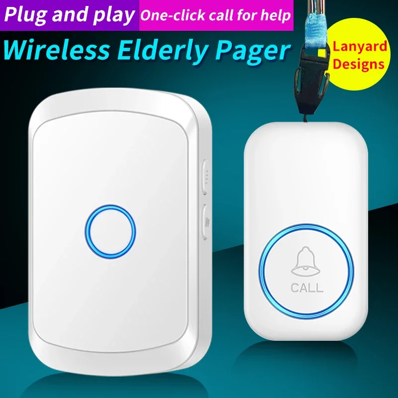 CACAZI Drahtloser Pfleger-Pager, Telefon-Alarmsender, Notruf, intelligente SOS-Ruftaste für Kinder, ältere Patienten, 60 Lieder