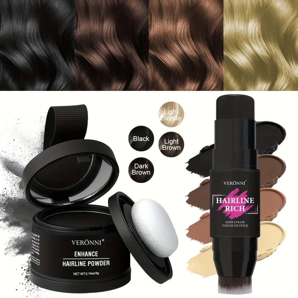 2pcs Hairline Shadow Powder with Hair Color Pen Set,Stain-Proof, Instantly Conceal Hairline And Hair Root, Quick Coverage
