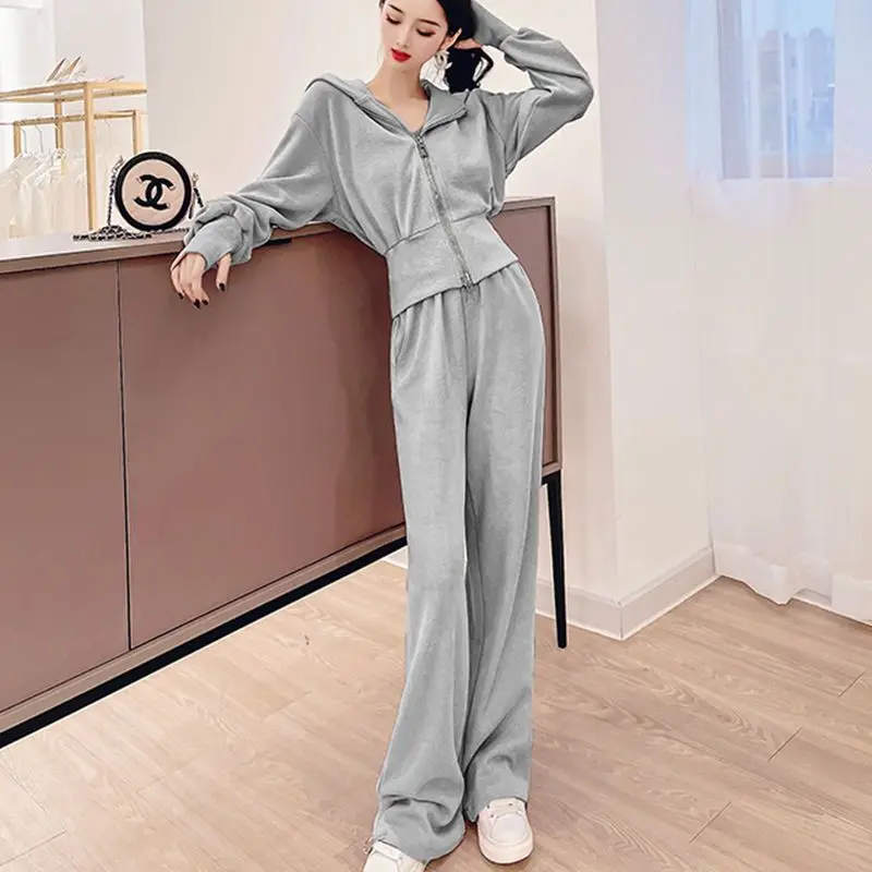 Thick fried street double zipper sweatshirt sports set 2024 Korean version loose casual fashion autumn two-piece set for women