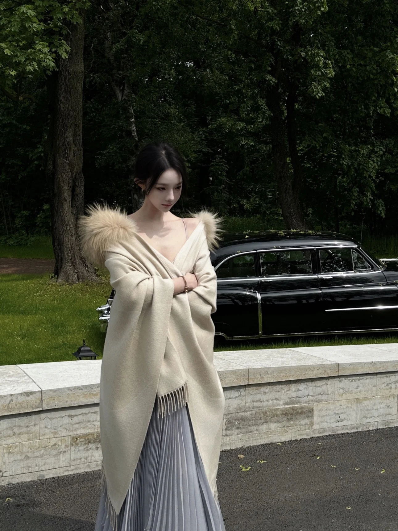 

Woppei Роскошное нежное бежевое цельное шиловое пальто с меховым воротником, съемное осенне-зимнее женское пальто с подставкой