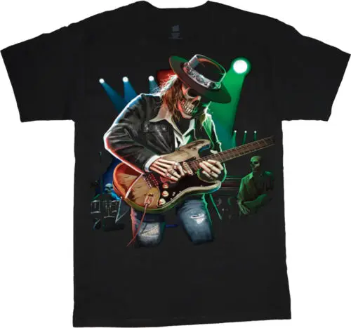 Texas Blues Skeleton Skull Guitar Gifts Design Decal T-shirt Men's Graphic Tee