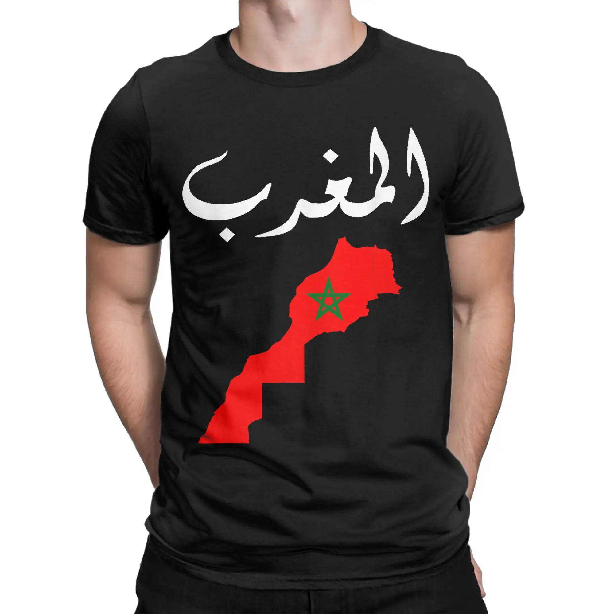 Morocco Moroccan Flag Map T Shirts Men's  Cotton Leisure T-Shirt Round Collar  Tees Short Sleeve Clothes 4XL 5XL 6XL