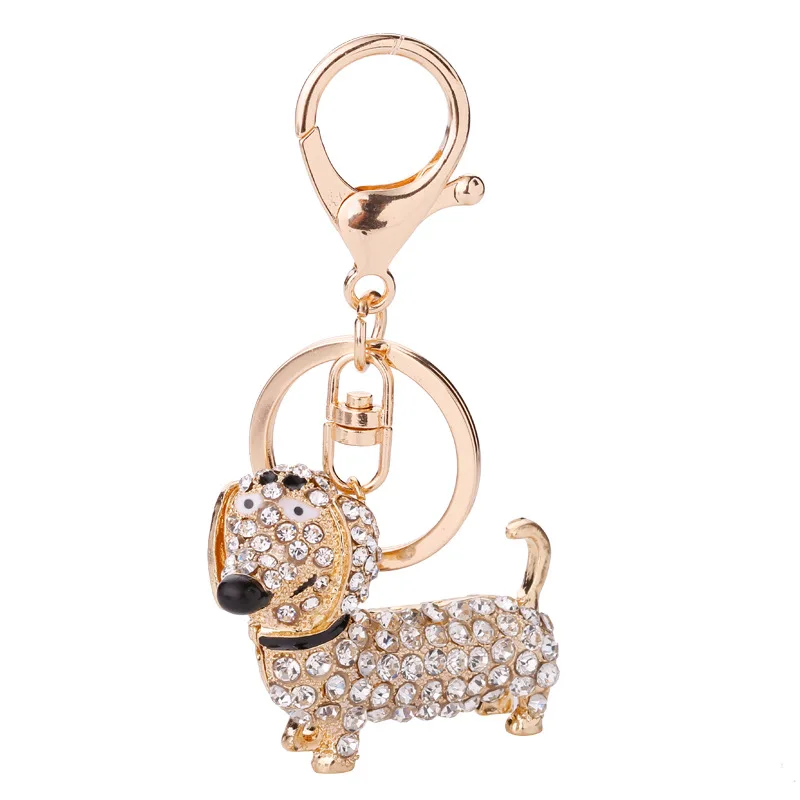 High quality new diamond inlaid dachshund dog keychain cute puppy bag pendant mobile phone car pendant