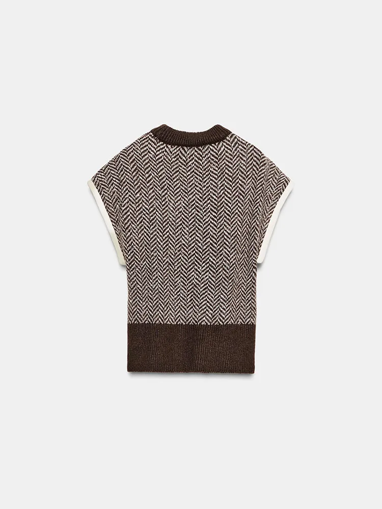 Gestricktes Weste-Sle-Top für Damen, rund, süßes Twill-Muster, Neuankömmling, lässig, lockere Passform, Strickwaren, Herbstsaison