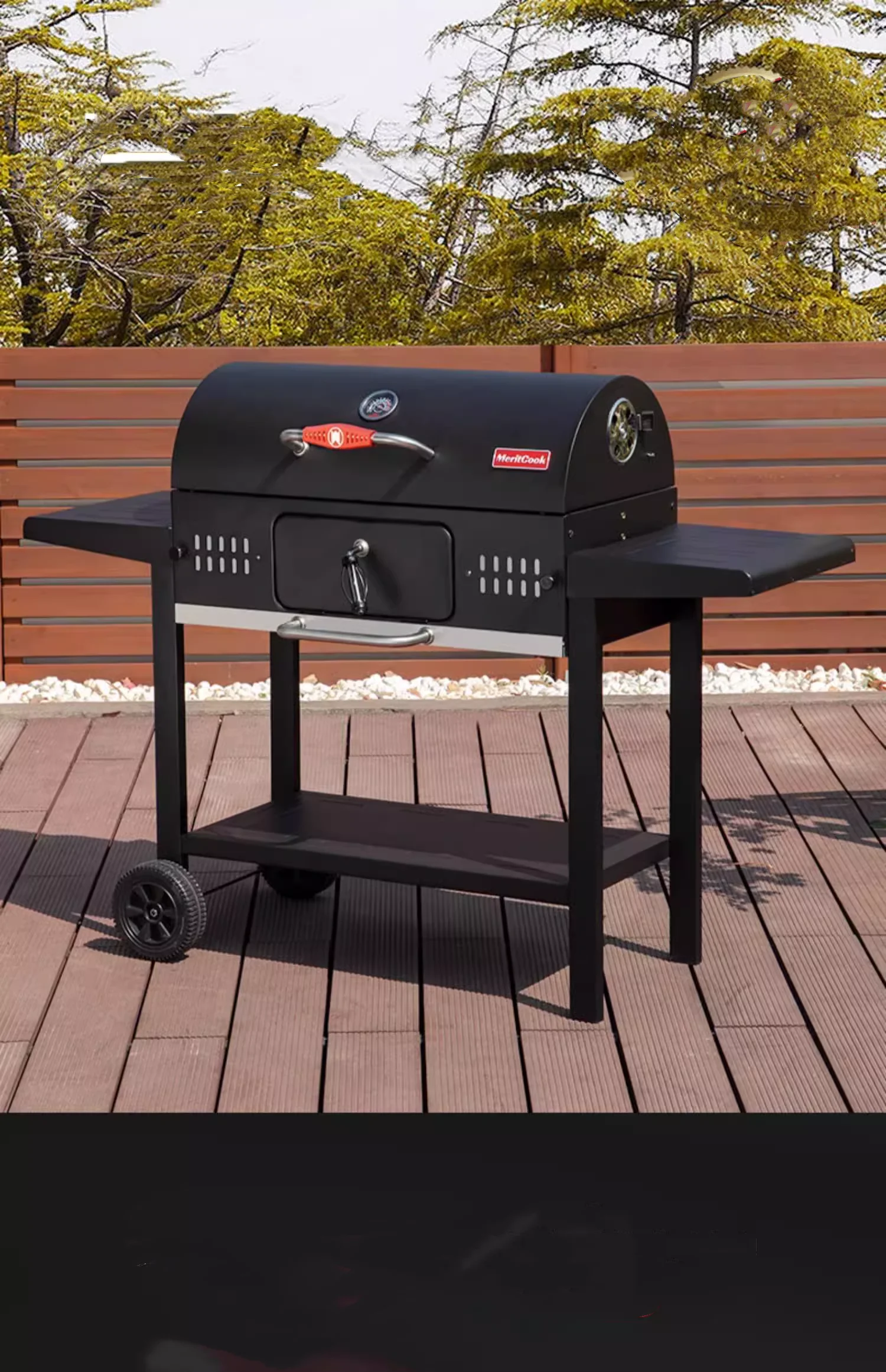 

Free shipping Port 55 Inch Charcoal Grill, with Side Tables,Strong and Durable,Black