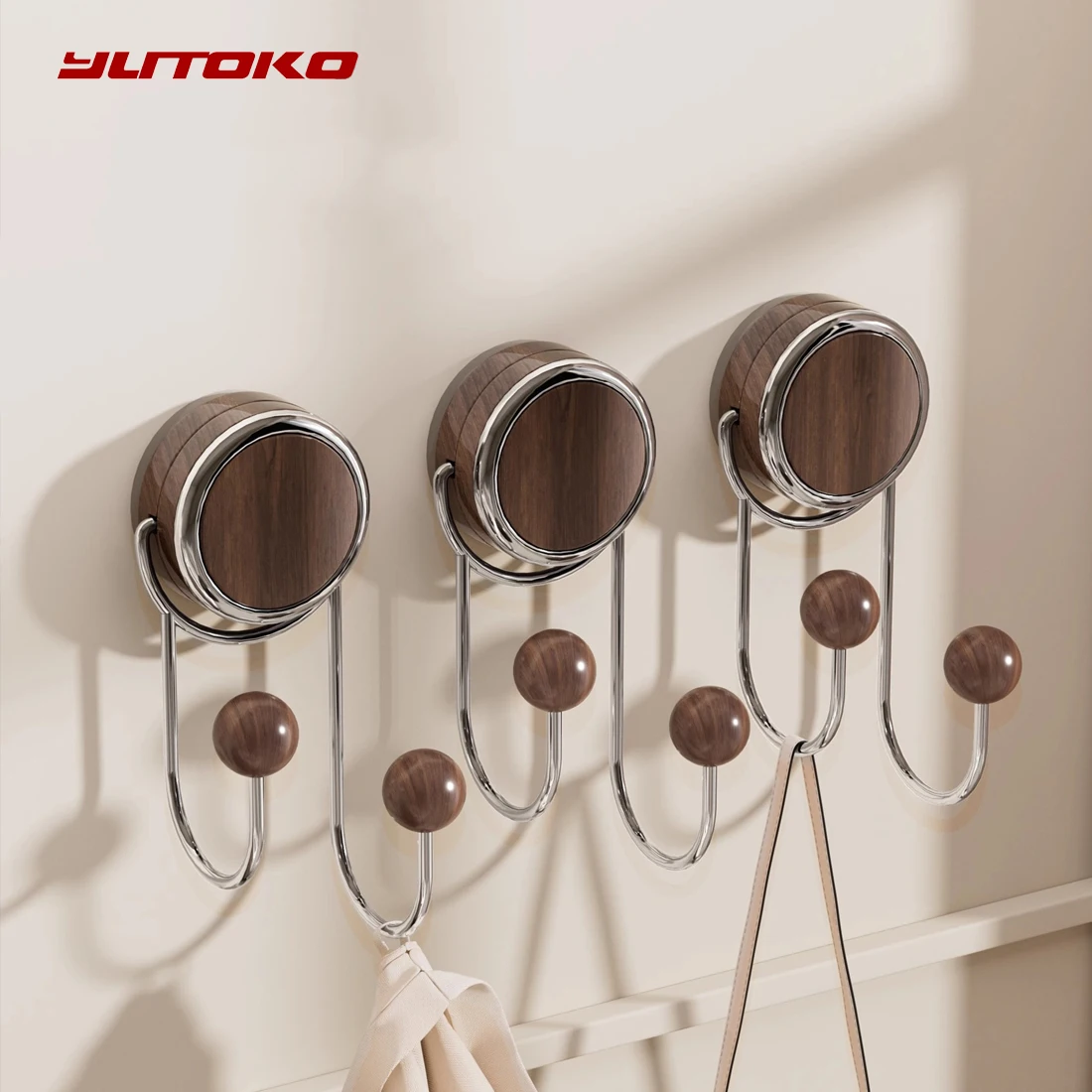 Home Multi-functional No-punch Hook Light Luxury Walnut Bathroom Porch Coat Hook Creative Wall Hanging Storage Rack Organizer