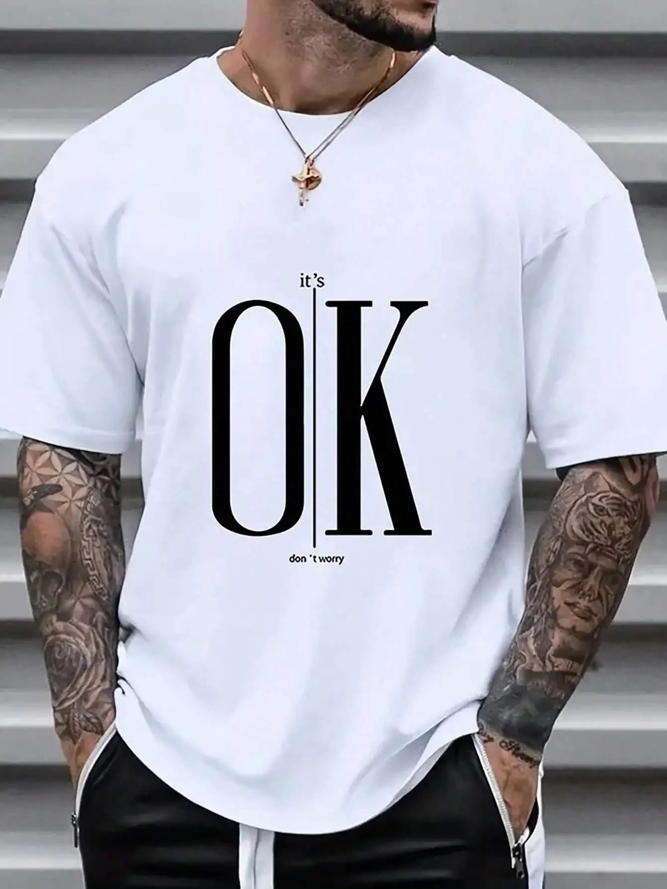 

OK Simple Slogan Print 100% Cotton Men Women T-shirt Summer Autumn Daily Outdoor Sports Party Casual Loose Street Short Sleeve