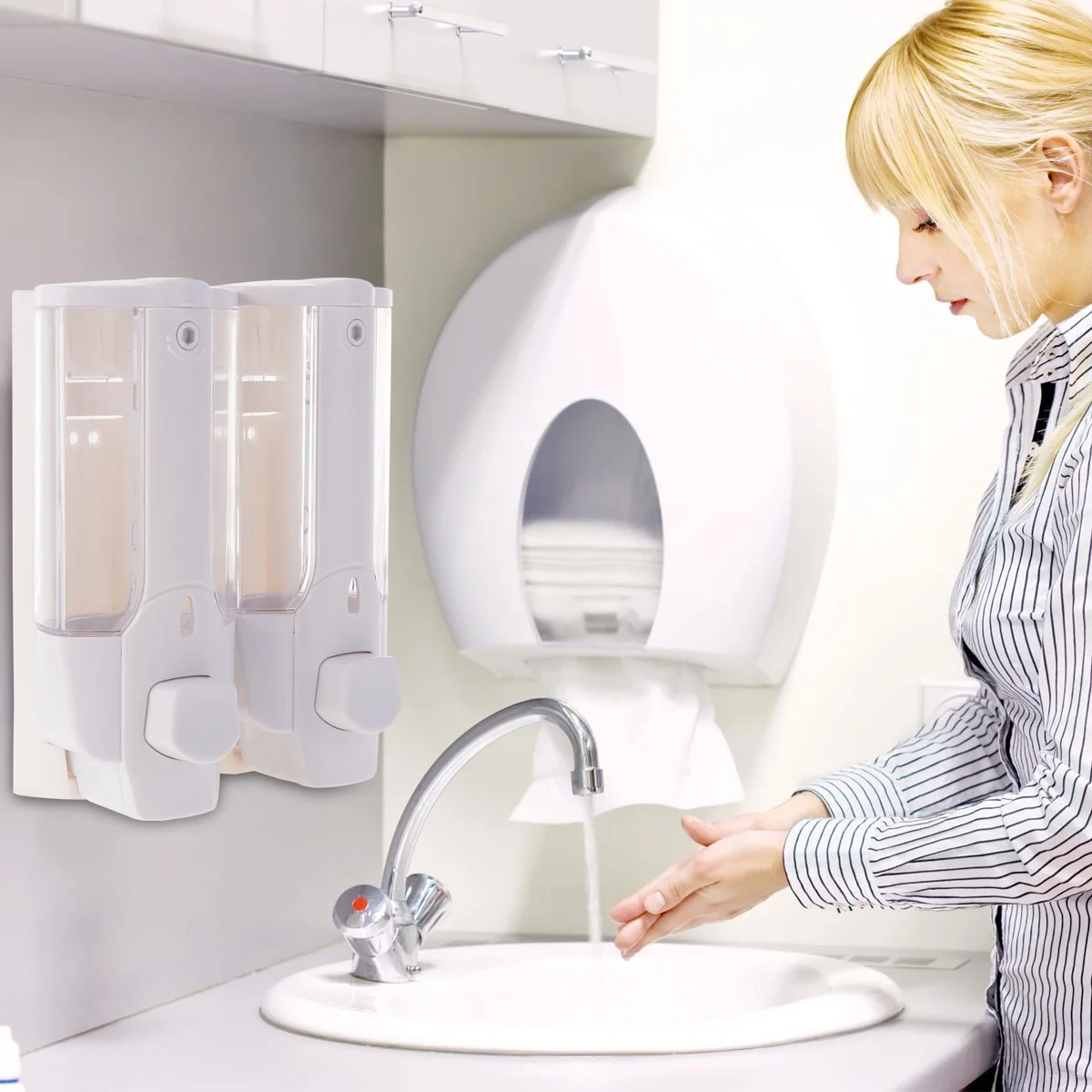 

1Pcs Wall-Mounted Soap Dispenser ABS Material Waterproof Manual Soap Feeder for Bathroom Kitchen Hotel Large Capacity Dual