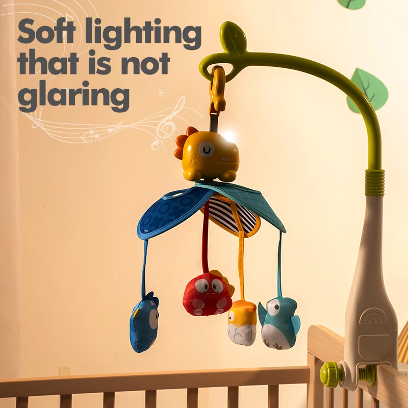 Babybettglocke, beruhigende Glocken mit weichem Licht und Ton, 360-Grad-Drehung, rutschfestes Babybett, hängende Glocke, Spielzeug für Babys von 0–1 Jahren