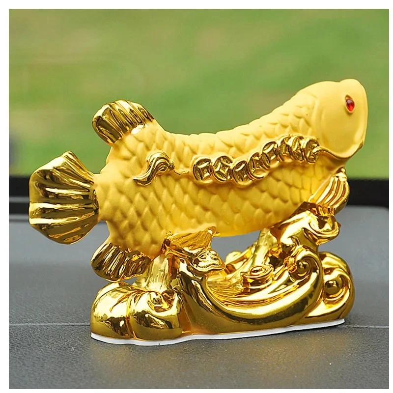 Golden Arowana Resin Statue - Feng Shui Wealth Fish Sculpture,Chinese Dragon Fish  Home Office, Lucky Money Attracting Ornament