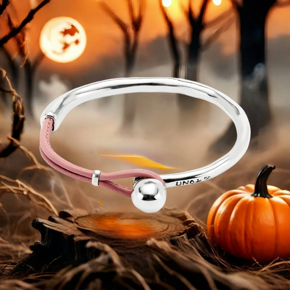 

2025 UNOde50 Original New Product Silvery Fashion Unique Design Pink Leather Bracelet Women's Festival Gift