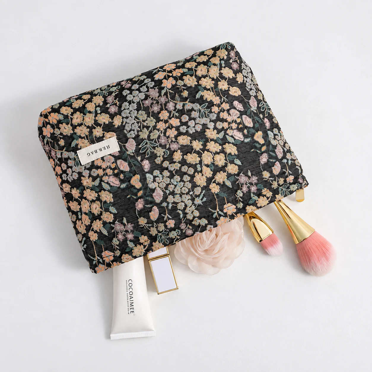 Jacquard Cosmetic Bag Compact Portable Cosmetic Bag Zipper Cosmetic Bag Sweet For Handbag Daily Travel Short Trips