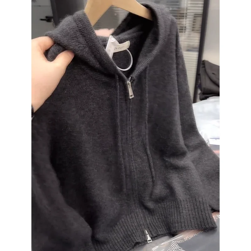 ay محبوك طويل Sve هوديي المرأة عارضة تخفيف سترة الخريف 2025 جديد Sle حجم كبير فضفاض أعلى Quali تريكو #3