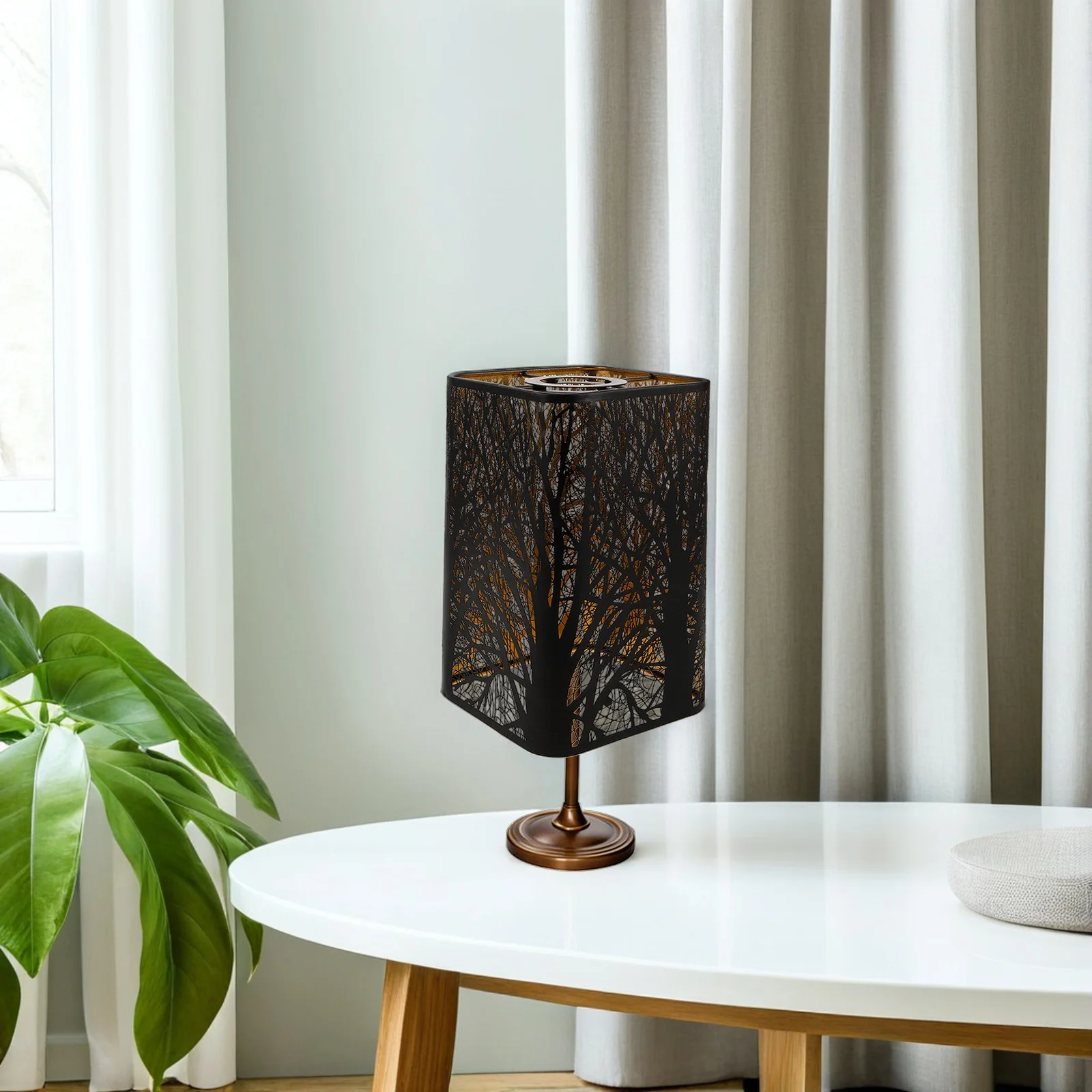 

Metal Lamp Shade Rectangular Hollow Out Forest Pattern Black Table Floor Lamp Cover Bedroom Light Shadow Lampshade
