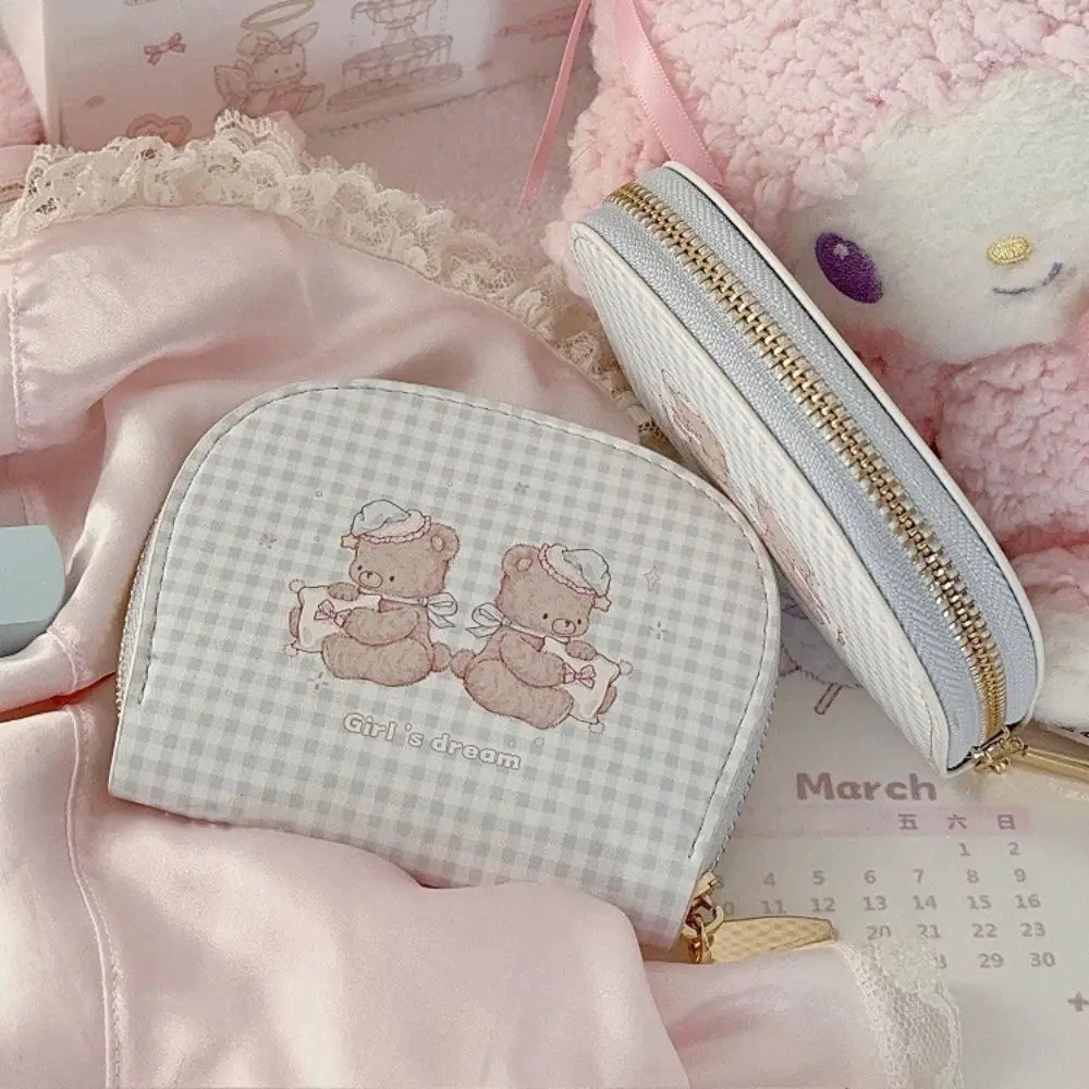 Cute Good Night Bear Card Bag Anti Demagnetization PU Leather Coin Purse Gift Multiple Card Slots Card Holder Women Girls