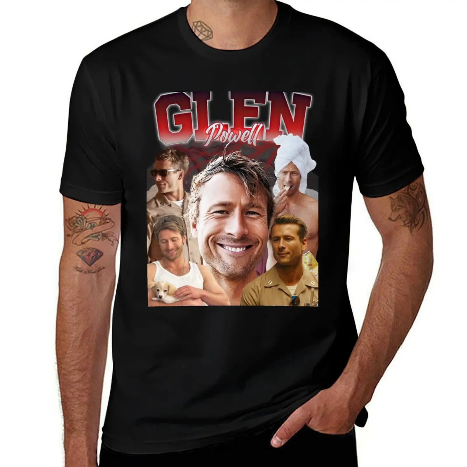 

Glen Powell Retro Style T-Shirt Work Basic Short Sleeve Top