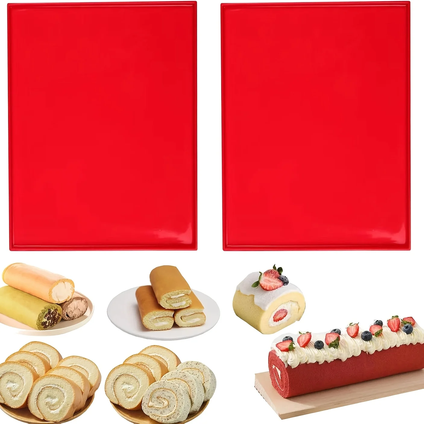 2 Silicone Baking Mats for Swiss Roll Cakes-Non-Stick with Edges,Easy to Clean,Ideal for Making Swiss Rolls,Pastries,Cookies