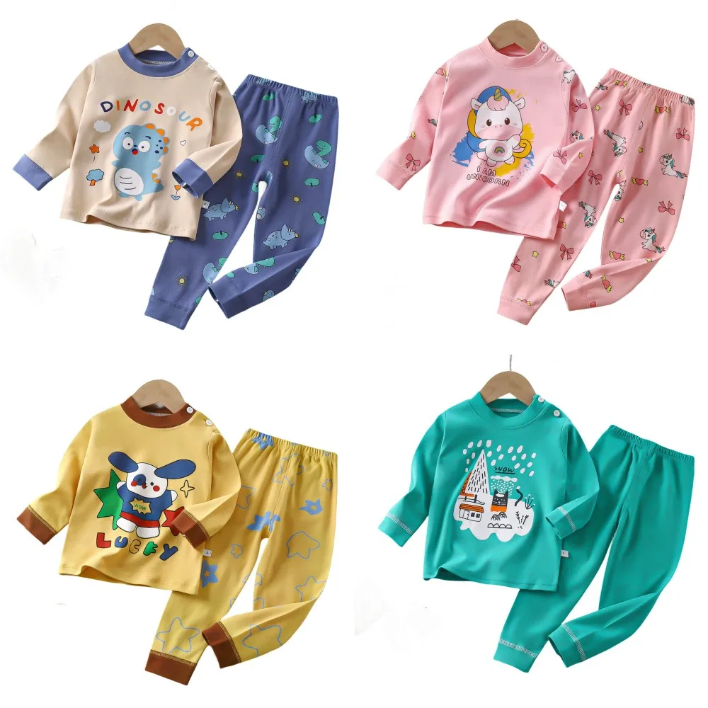 

2023 New Children Clothing Set Boys Girls Pajama Print Long Sleeve Cute T-Shirt Kids Tops with Pants Baby Sleeping Clothes