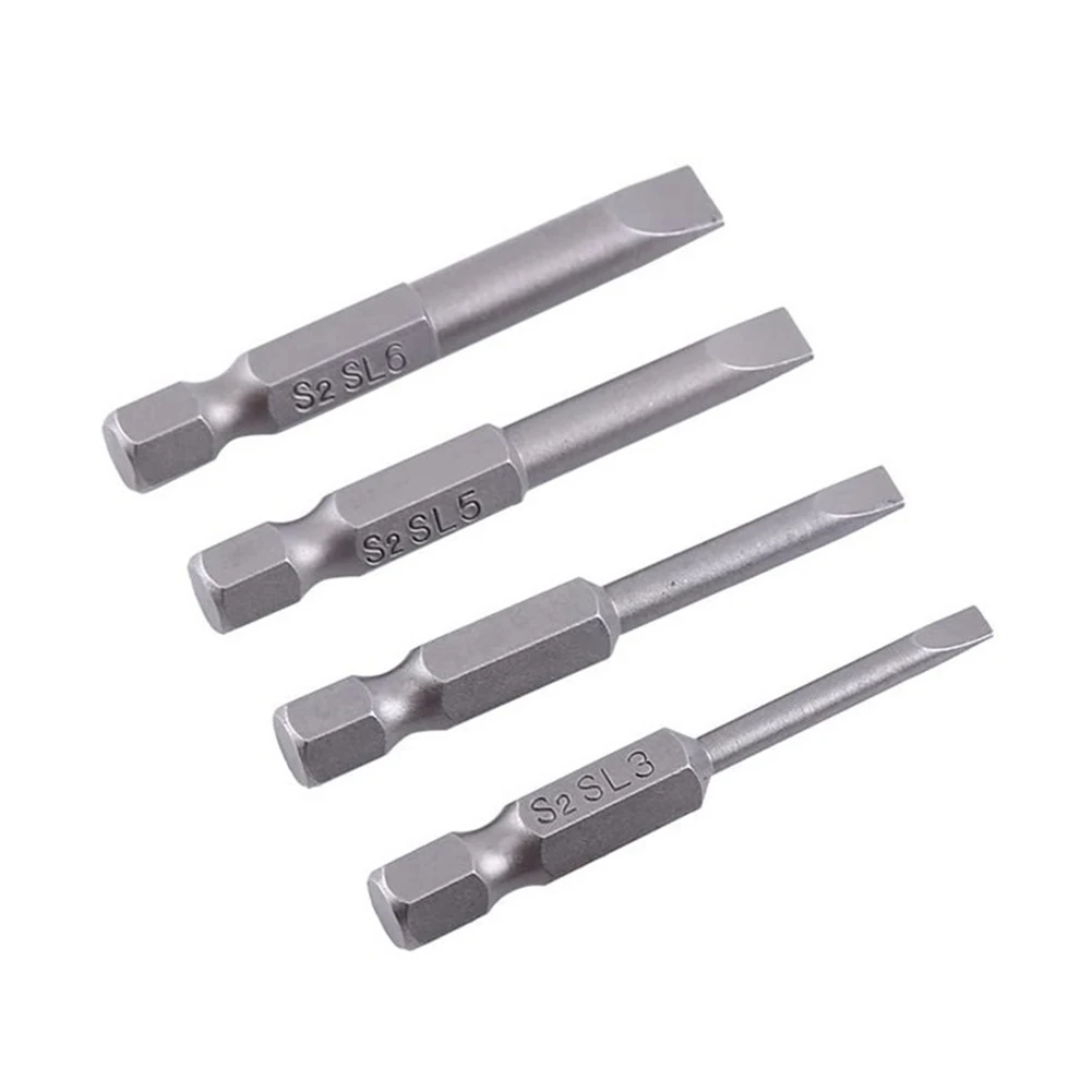 4pcs Flat Head Screwdriver Bits 50mm Long Magnetic Tip Slotted Screwdriver Bits 3-6mmS2 Steel 1/4 Inch Shank Flat Head Bits