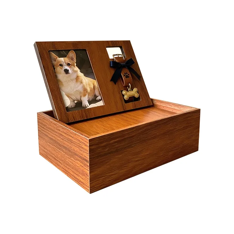 Pet dog photo frame, pet keychain collar hair commemorative wooden box frame, home desktop ornament