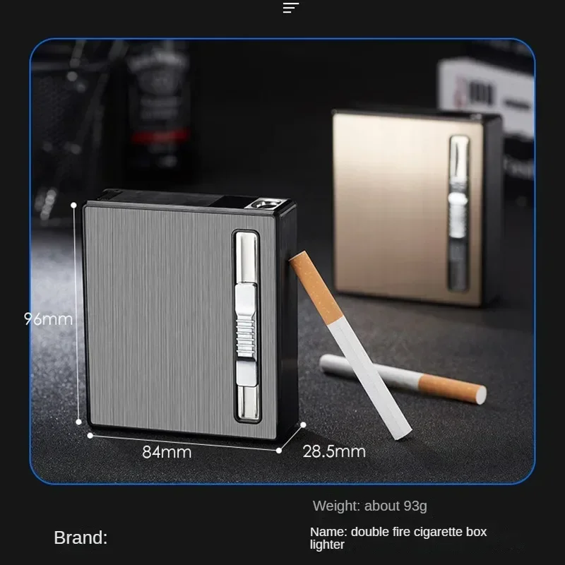 Thick Cigarette Case, Double Flame Lighter, 20 Cigarettes, Windproof Butane Injection, Pyrotechnics Integrated, New