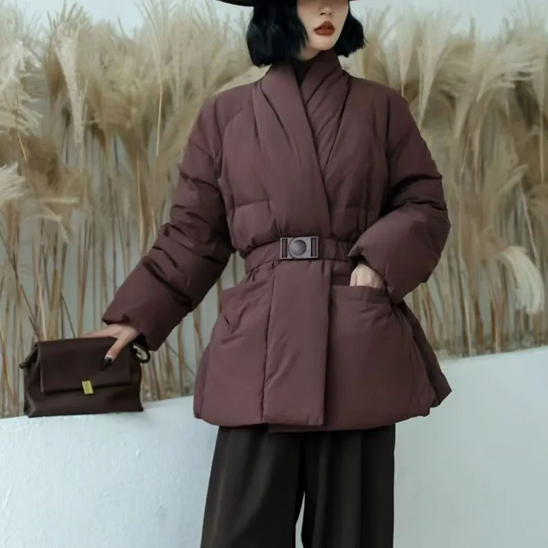 Frauen Parker 2025, Neue Mode, Hohe Qualität, Warme Winter Weiße Ente Unten Frauen Unten Jacke Einfarbig Gürtel Frauen Unten Jacke H603