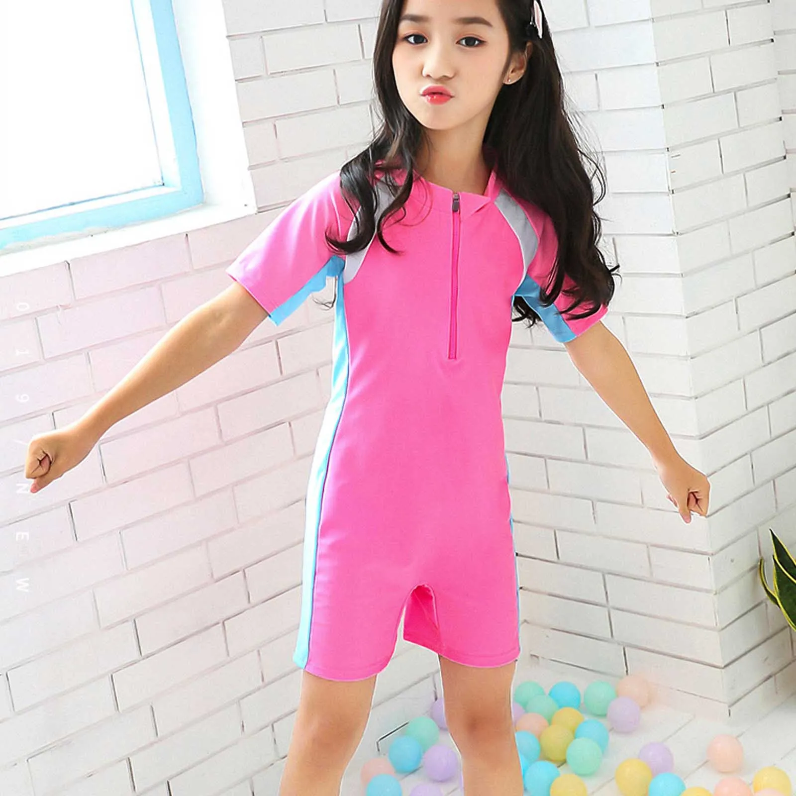 

Youth Shorty Swim Suits High Elasticity Exquisite Texture Pink Xl 8-12 Tropical Vacations Beach Pool Gift Summer Costume