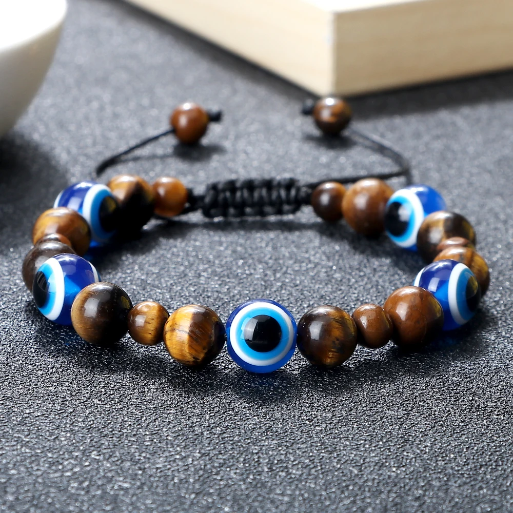Simple Turkish Evil Eye Bracelets for Women Adjustable Cat's Eye Stone Bracelet Men Energy Yoga Wrist Jewelry Friends Charm Gift