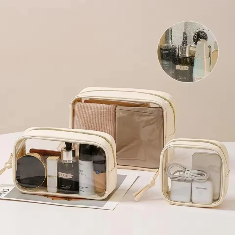 

New Fashion Travel Portable Transparent Handheld Makeup Storage Bag Multi purpose Increased Capacity PVC Waterproof Toilet Bag