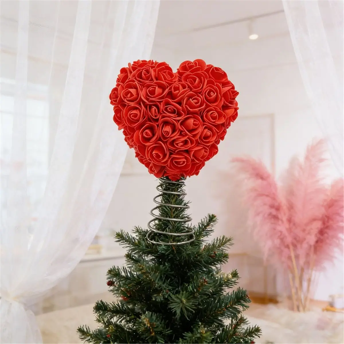 618 Mega Sale Valentine Day Tree Topper 8.8 Inch Romantic Heart Tree Ornament for Wedding Holiday Party Decoration Supplies Red