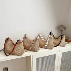 Borsa di paglia intrecciata fatta a mano borsa a tracolla da spiaggia estiva di grande capacità borsa da donna in Rattan intrecciata per donna