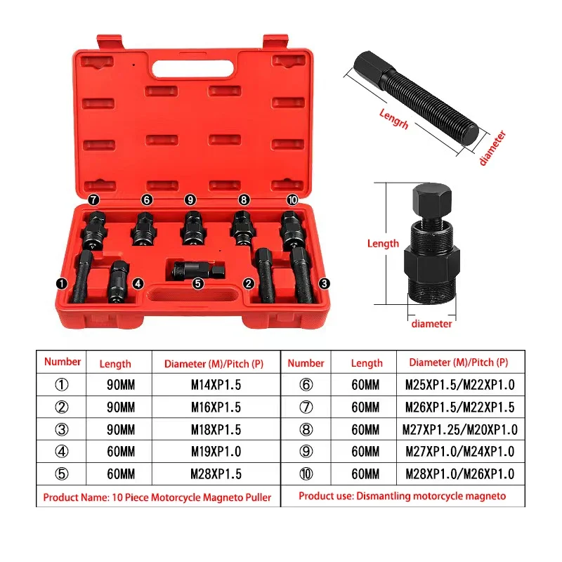 10Pcs Motorcycle Magneto Puller Set Engine Rotor Flywheel Separator Extractor Special Tool For Automotive Repair