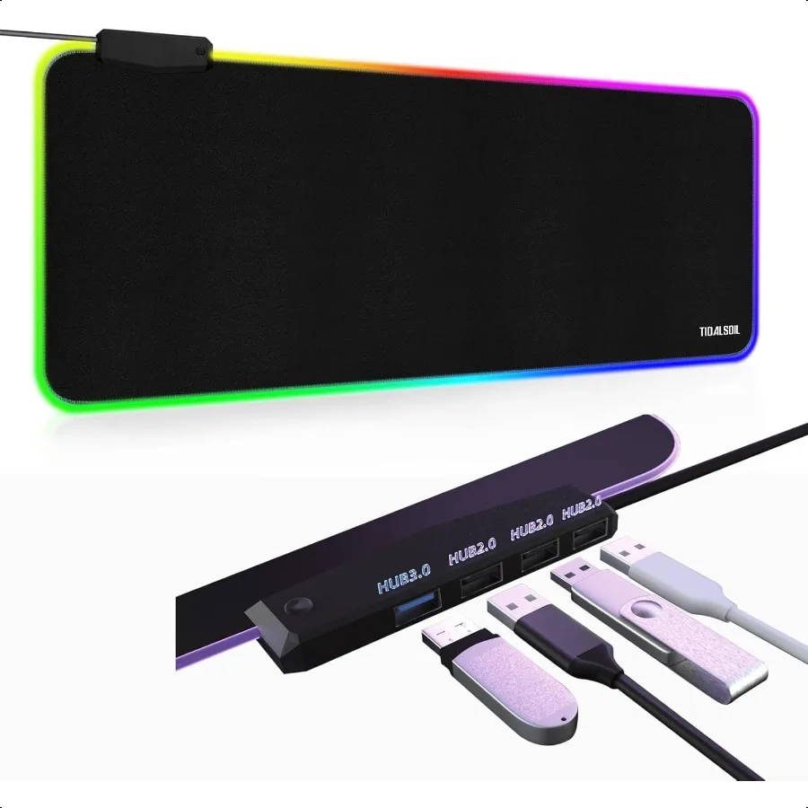 

RGB Large Gaming Mouse Pad with 4Port USB Hub and 13Lighting Modes Computer Keyboard Mouse Pad Oversize AntiSlip Rubber Base Mo